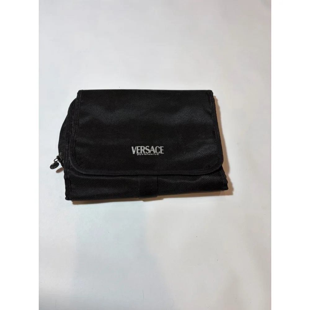 Versace Medusa Nylon Travel Toiletry Bag Black Fold Out Organizer Italy